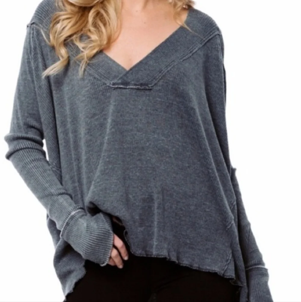 We The Free People Oceanview Thermal Gray  Oversized V Neck